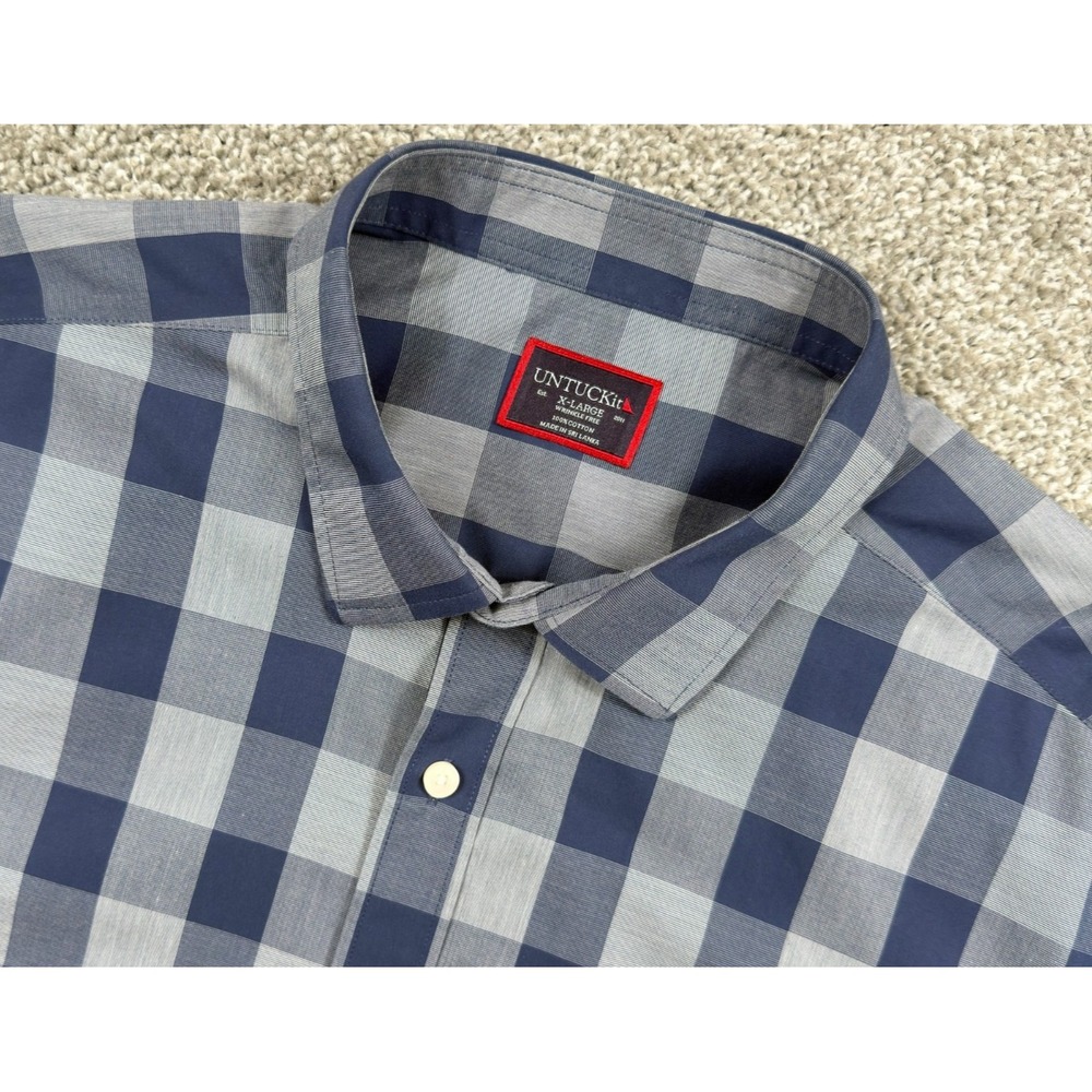 UNTUCKit Wheeler Mens XL Wrinkle Free Shirt Blue Gray Plaid Regular Fit 4158
